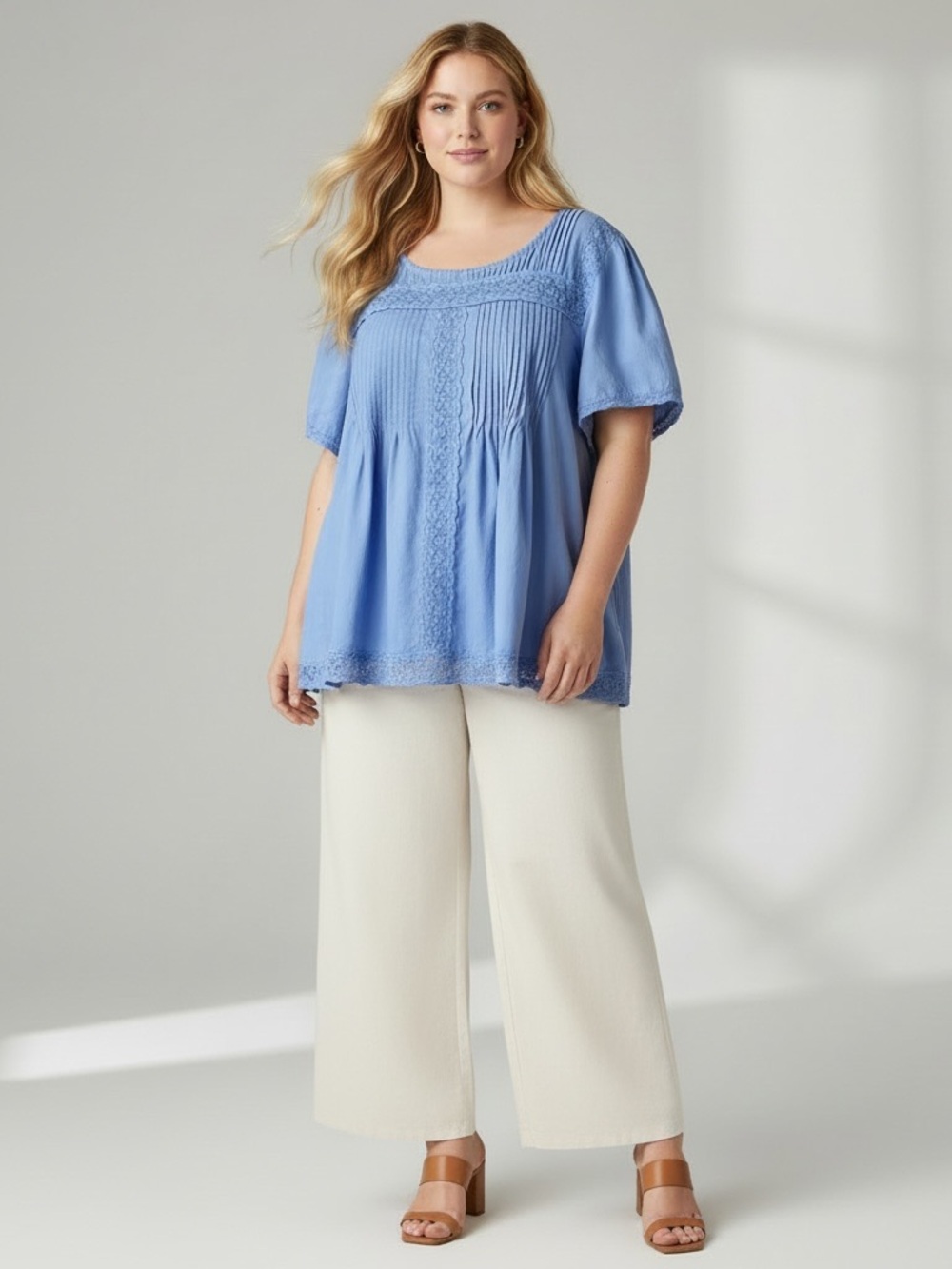WOMAN WITHIN Lace & Pintuck Pleat Blouse